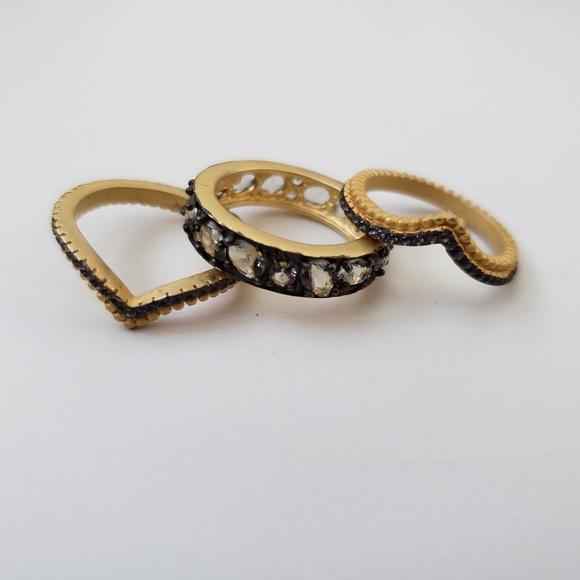 Freida Rothman Sterling Silver Crystal Gilded Stack Rings - Picture 4 of 8